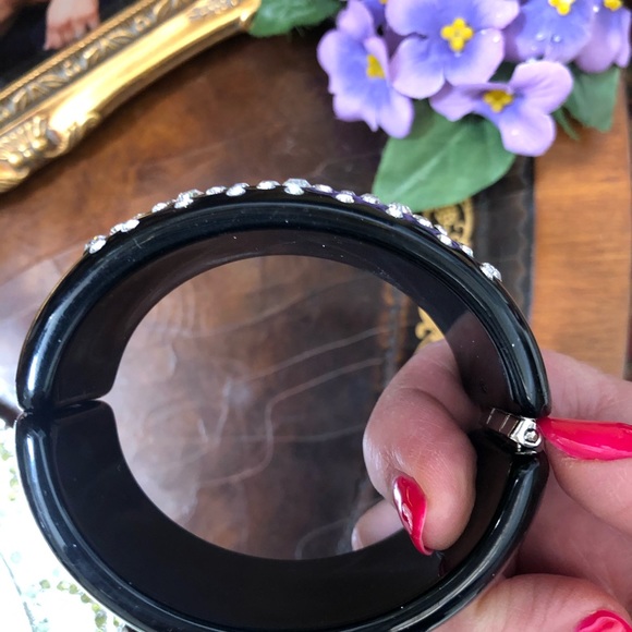 Black Acrylic and Crystal Bangle Bracelet - Picture 7 of 7